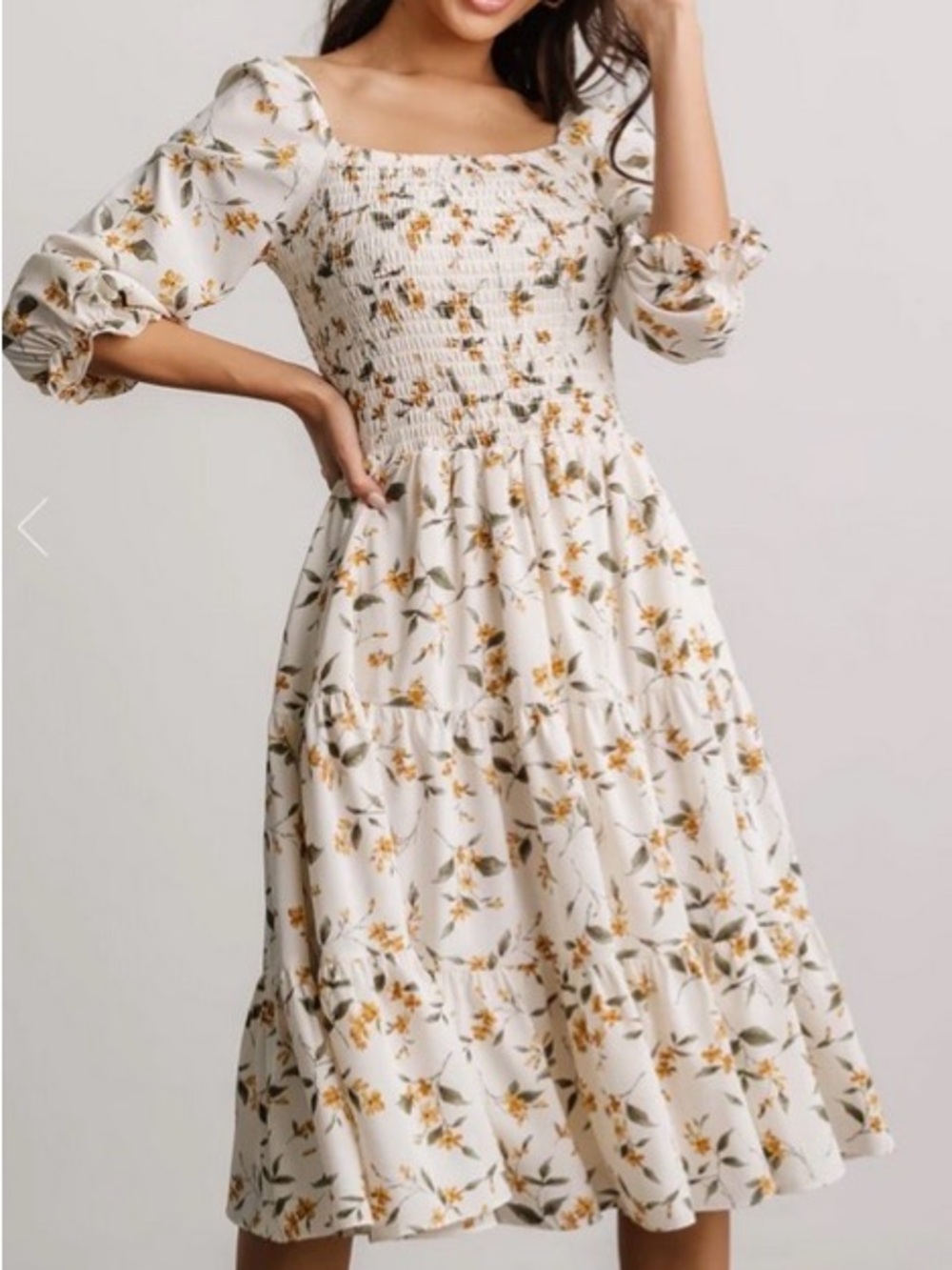 Baltic Born Cream Midi Dress with Yellow Floral Print Size XS